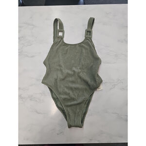 Aerie One Piece Swimsuit Small Olive Green Shimmery Crinkle